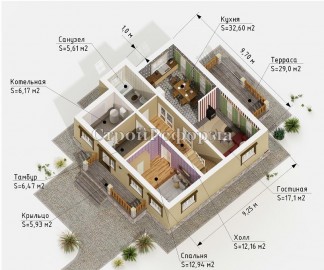 Проект: Комбинированный дом "Шале", план 1 этажа