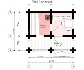 Проект: "Оникс" проект бани из бревна, план 1 этажа