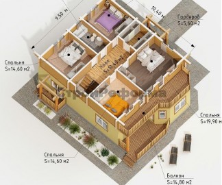 Проект: Комбинированный дом с сауной "Скандинавский", план 2 этажа