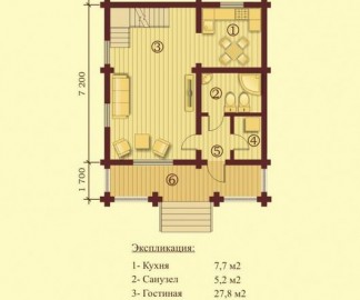 Проект: Проект дома-бани из бревна "Заокский", план 1 этажа