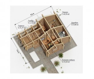 Проект: Проект бани из бревна "Опал", план 1 этажа