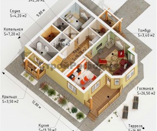 Проект: Комбинированный дом с сауной "Скандинавский", план 1 этажа