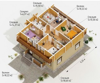 Проект: Комбинированный дом в стиле  "Шале", план 2 этажа