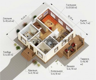 Проект: Комбинированный дом "Венский", план 1 этажа