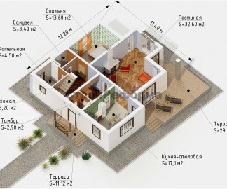 Проект: Комбинированный дом "Альпийский", план 1 этажа