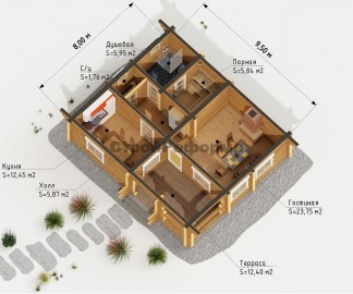Проект: Проект бани "Янтарь", план 1 этажа