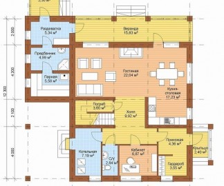 Проект: Комбинированный дом с сауной "Шато", план 1 этажа