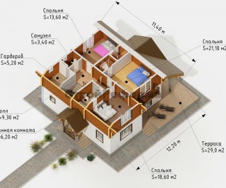 Проект: Комбинированный дом "Альпийский", план 2 этажа